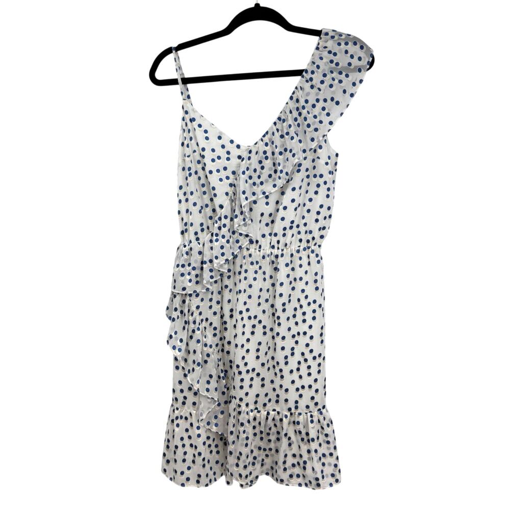Lilly Pulitzer Madelina Bennet Dress S Blue Gold Polka Dot Ruffle Flirty Preppy